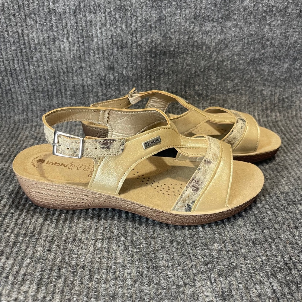 Inblu Soft Anatomico Sandals Womens EU 40 US 9.5 Gold Floral Wedge‎ Slingback